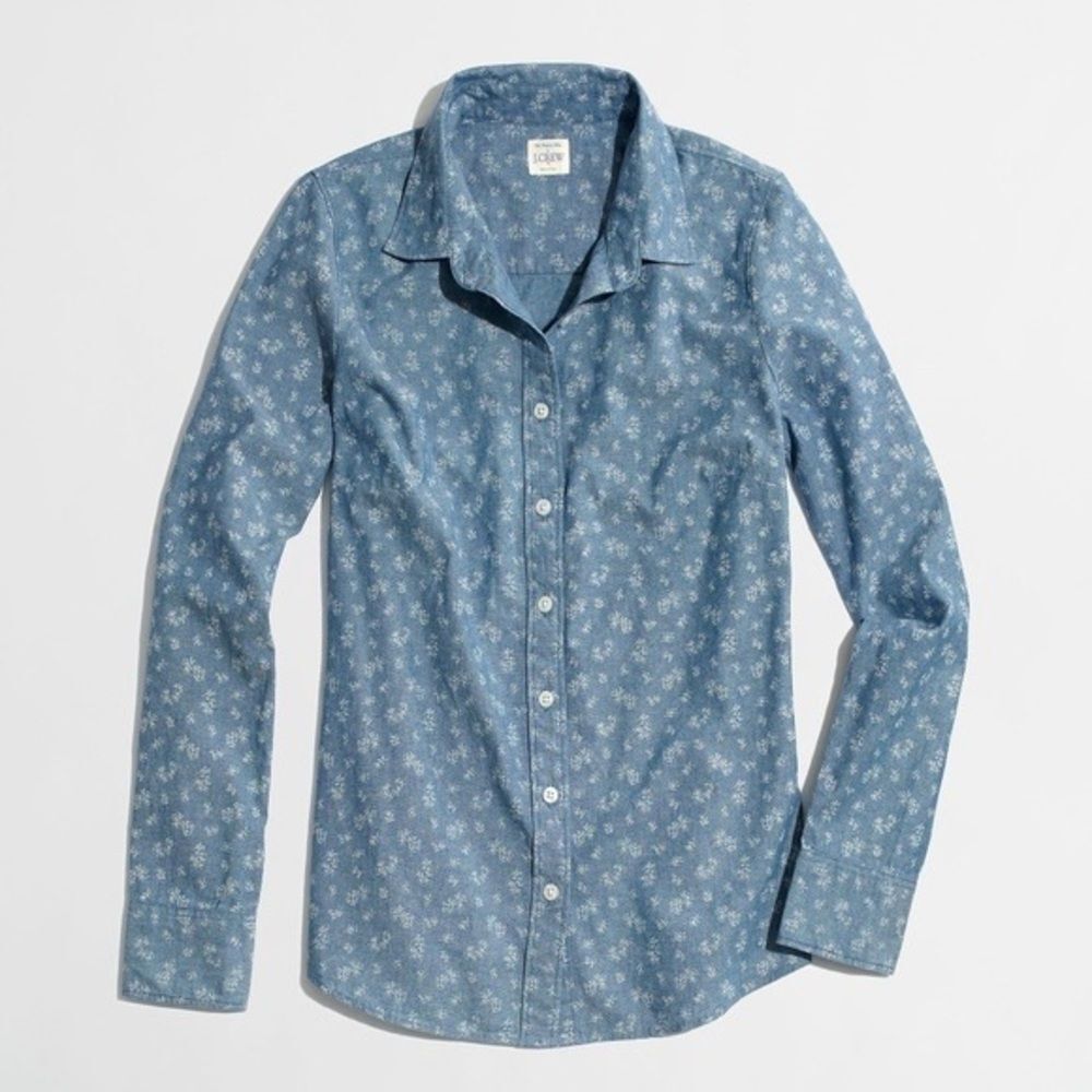 J. Crew Denim Blue Patterned Button Down Shirt